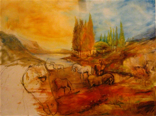 Paisaje con caballos